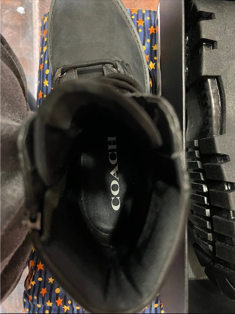 Coach Black Signature Logo Lace-Up Combat Boot